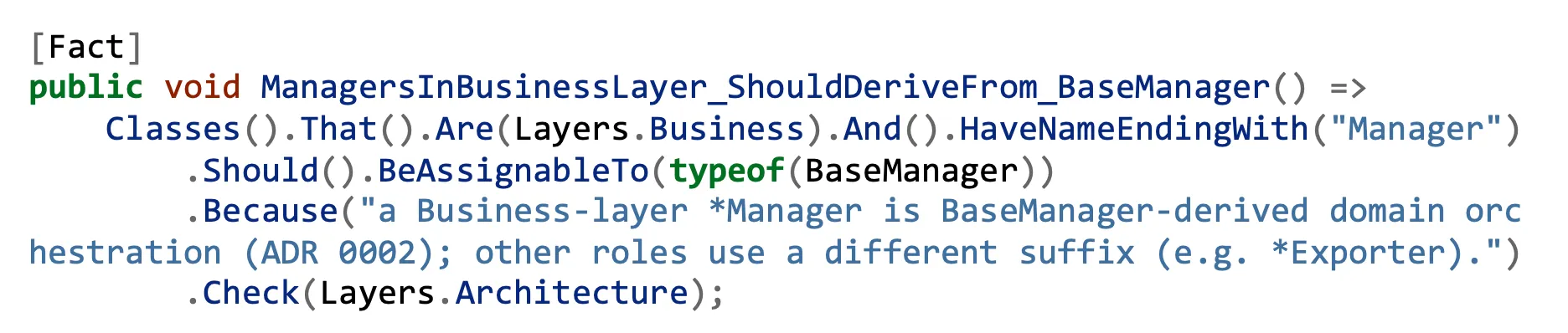 Code der ArchUnit-Regel für das Manager-Suffix im Business-Layer